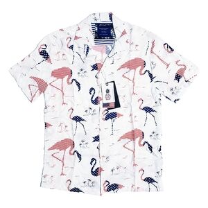 Denim & Flower Ricky Singh Mens Land Of The Free Flamingo Print Shirt Small NWT